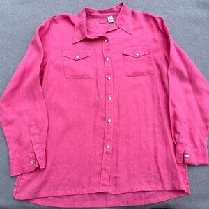 Lino by Chico's Linen 2X Pink Button Front Long Sleeve Shirt